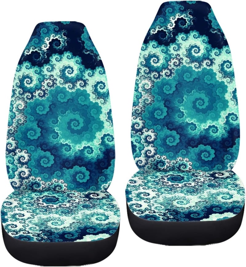 Howilath Blue Swirl Art Design Seat Covers for Women Men Car Seat Covers, 2pcs Car Accessories High Back Front Seat Covers - Image 3